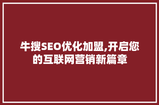 牛搜SEO优化加盟,开启您的互联网营销新篇章