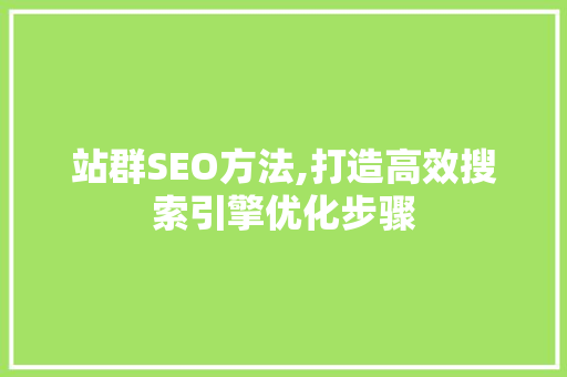 站群SEO方法,打造高效搜索引擎优化步骤