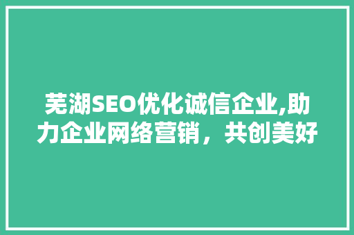 芜湖SEO优化诚信企业,助力企业网络营销，共创美好未来