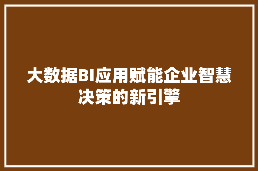 大数据BI应用赋能企业智慧决策的新引擎  第1张