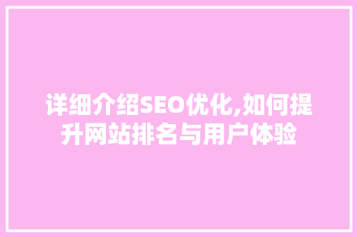 详细介绍SEO优化,如何提升网站排名与用户体验