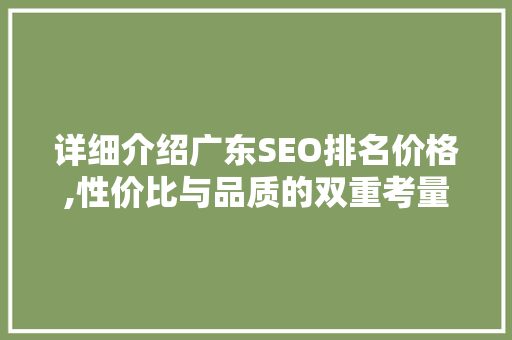 详细介绍广东SEO排名价格,性价比与品质的双重考量