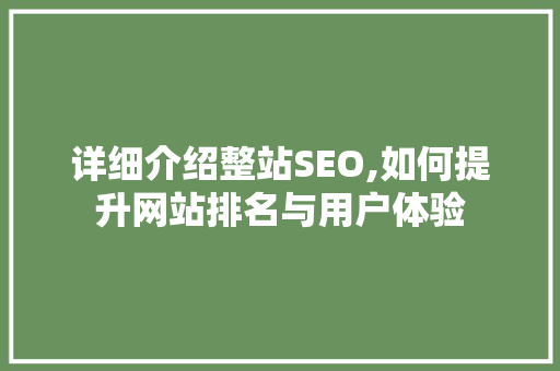 详细介绍整站SEO,如何提升网站排名与用户体验
