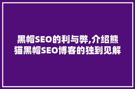 黑帽SEO的利与弊,介绍熊猫黑帽SEO博客的独到见解