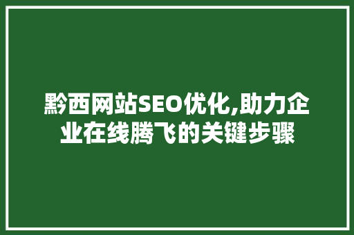 黔西网站SEO优化,助力企业在线腾飞的关键步骤