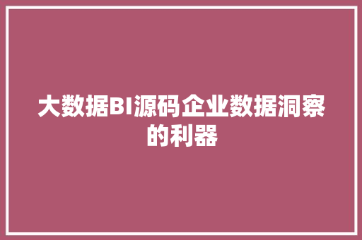 大数据BI源码企业数据洞察的利器  第1张