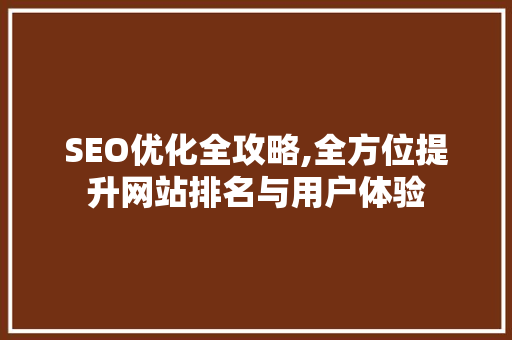 SEO优化全攻略,全方位提升网站排名与用户体验