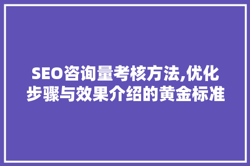 SEO咨询量考核方法,优化步骤与效果介绍的黄金标准