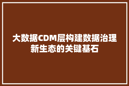 大数据CDM层构建数据治理新生态的关键基石