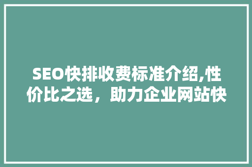 SEO快排收费标准介绍,性价比之选，助力企业网站快速崛起
