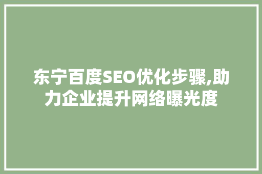 东宁百度SEO优化步骤,助力企业提升网络曝光度  第1张