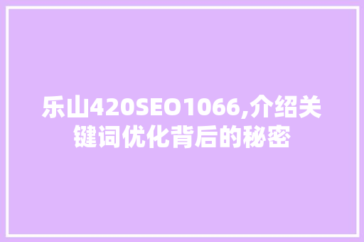 乐山420SEO1066,介绍关键词优化背后的秘密