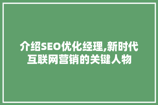 介绍SEO优化经理,新时代互联网营销的关键人物