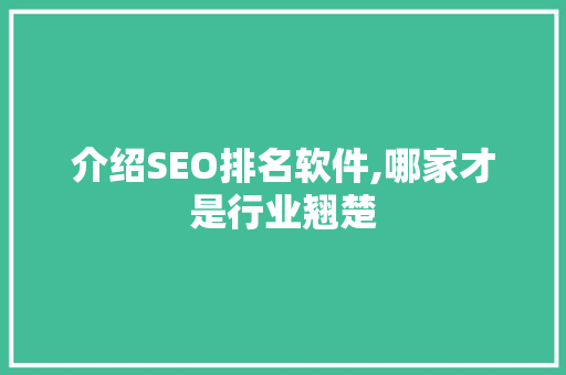 介绍SEO排名软件,哪家才是行业翘楚