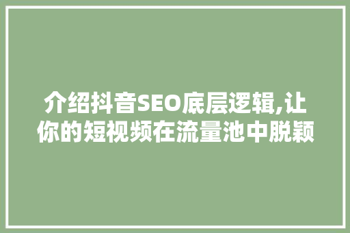介绍抖音SEO底层逻辑,让你的短视频在流量池中脱颖而出