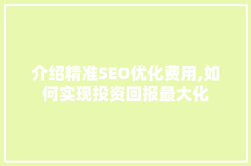 介绍精准SEO优化费用,如何实现投资回报最大化  第1张