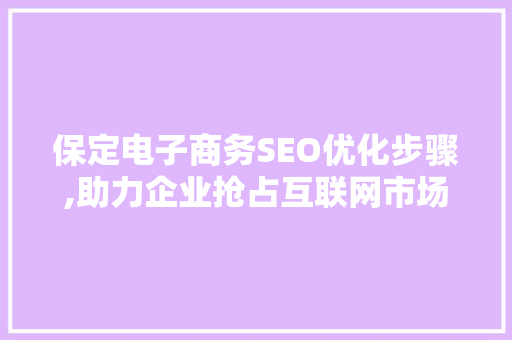 保定电子商务SEO优化步骤,助力企业抢占互联网市场先机
