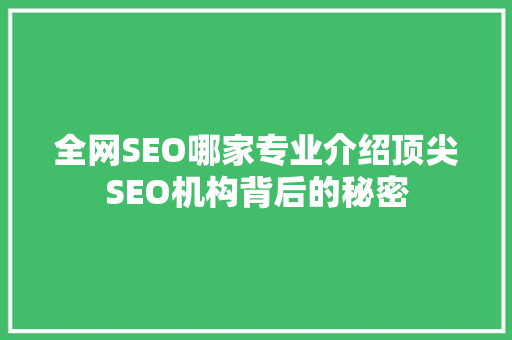 全网SEO哪家专业介绍顶尖SEO机构背后的秘密