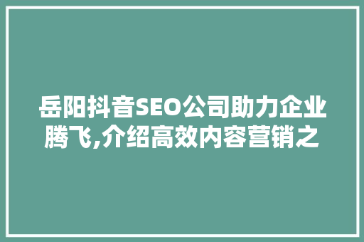 岳阳抖音SEO公司助力企业腾飞,介绍高效内容营销之路