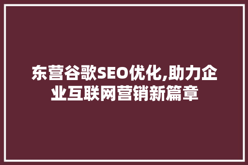 东营谷歌SEO优化,助力企业互联网营销新篇章