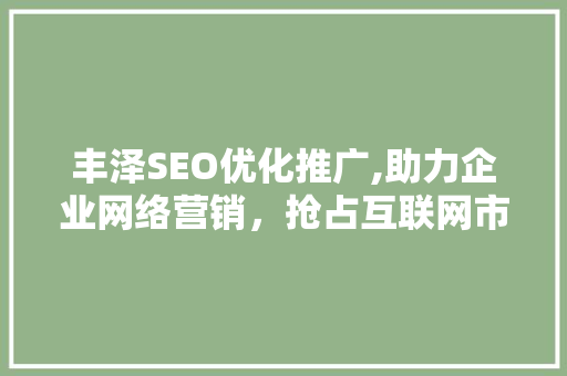 丰泽SEO优化推广,助力企业网络营销，抢占互联网市场先机