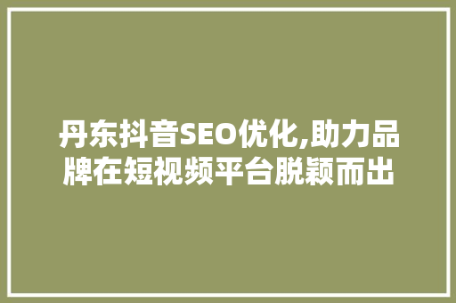 丹东抖音SEO优化,助力品牌在短视频平台脱颖而出