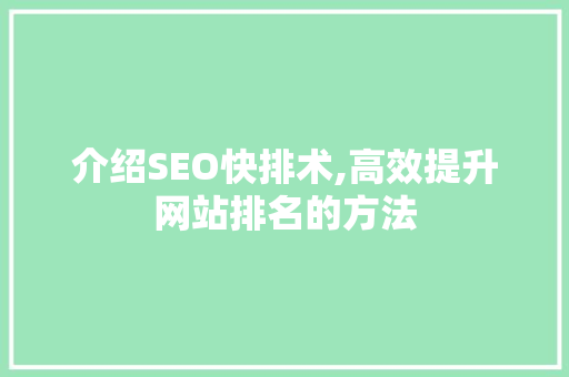 介绍SEO快排术,高效提升网站排名的方法