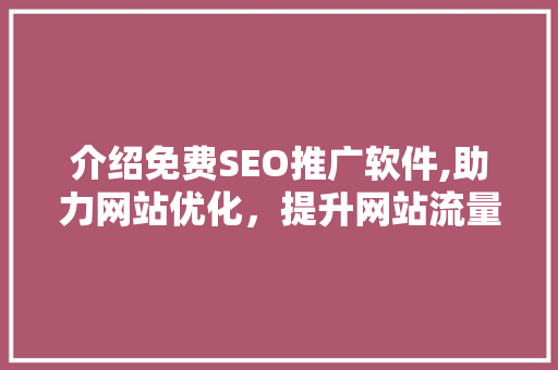 介绍免费SEO推广软件,助力网站优化，提升网站流量