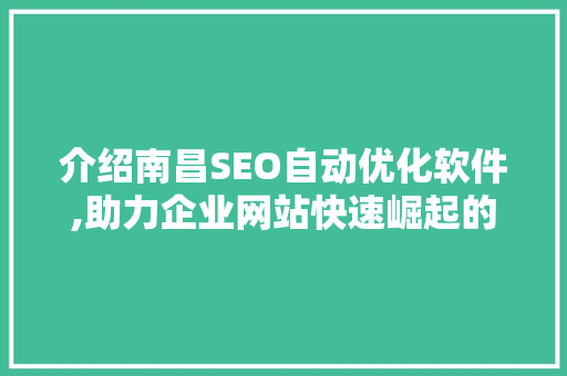 介绍南昌SEO自动优化软件,助力企业网站快速崛起的秘密武器