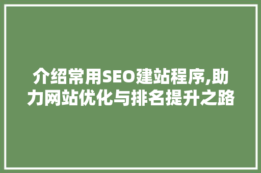 介绍常用SEO建站程序,助力网站优化与排名提升之路