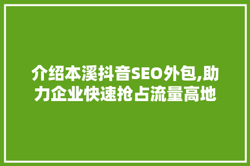 介绍本溪抖音SEO外包,助力企业快速抢占流量高地