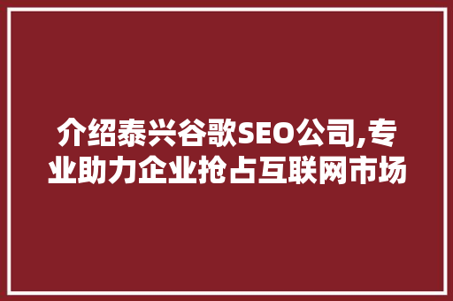 介绍泰兴谷歌SEO公司,专业助力企业抢占互联网市场制高点