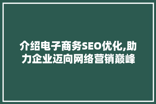 介绍电子商务SEO优化,助力企业迈向网络营销巅峰