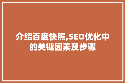 介绍百度快照,SEO优化中的关键因素及步骤