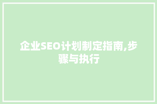 企业SEO计划制定指南,步骤与执行