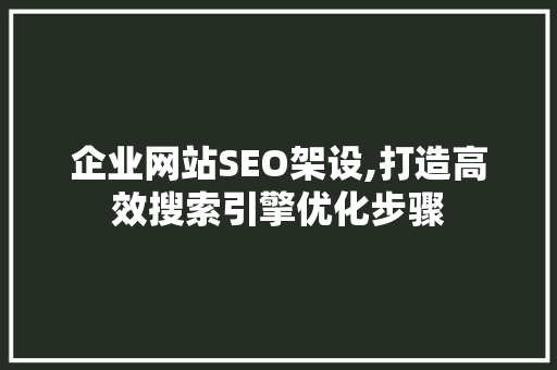 企业网站SEO架设,打造高效搜索引擎优化步骤