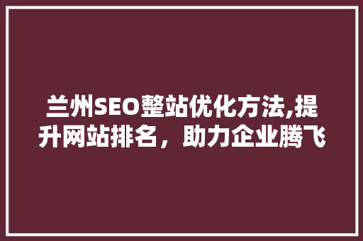 兰州SEO整站优化方法,提升网站排名，助力企业腾飞