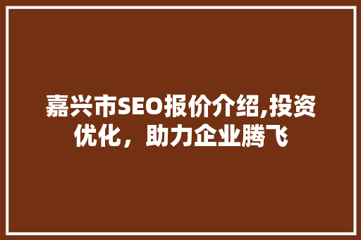 嘉兴市SEO报价介绍,投资优化，助力企业腾飞