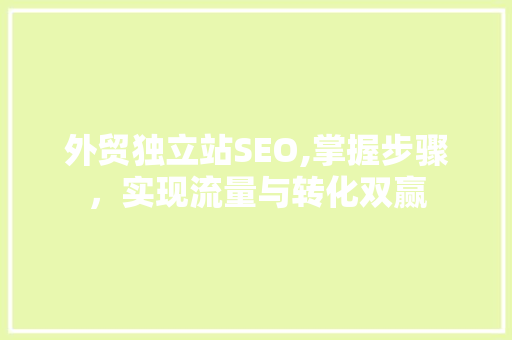 外贸独立站SEO,掌握步骤，实现流量与转化双赢