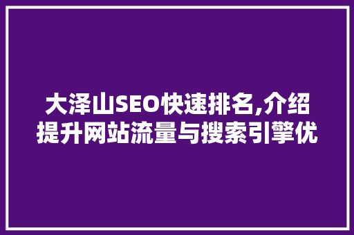 大泽山SEO快速排名,介绍提升网站流量与搜索引擎优化之路