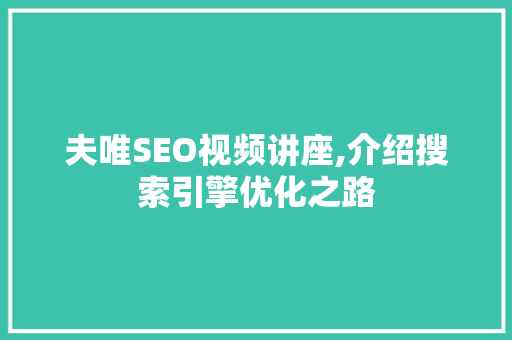 夫唯SEO视频讲座,介绍搜索引擎优化之路