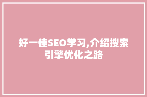 好一佳SEO学习,介绍搜索引擎优化之路
