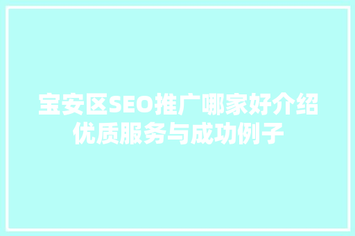 宝安区SEO推广哪家好介绍优质服务与成功例子