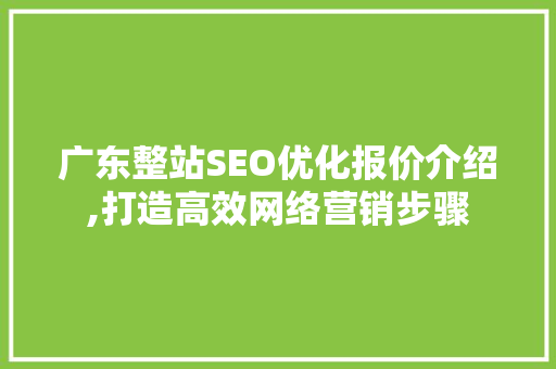 广东整站SEO优化报价介绍,打造高效网络营销步骤