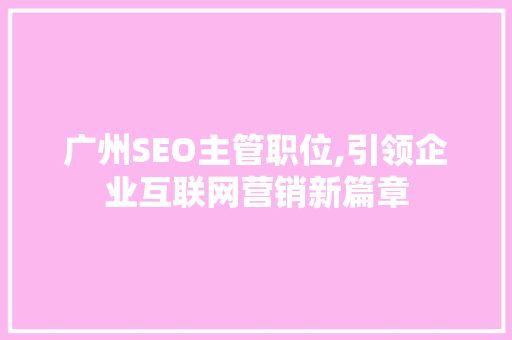 广州SEO主管职位,引领企业互联网营销新篇章