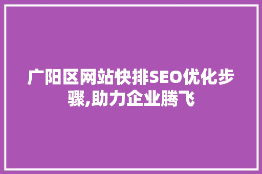 广阳区网站快排SEO优化步骤,助力企业腾飞