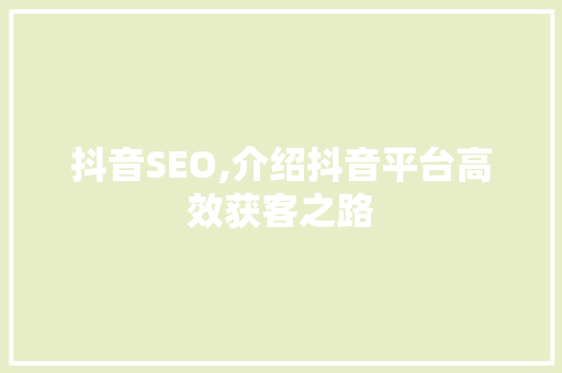 抖音SEO,介绍抖音平台高效获客之路  第1张