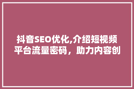 抖音SEO优化,介绍短视频平台流量密码，助力内容创作者脱颖而出
