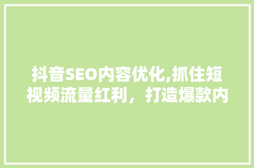 抖音SEO内容优化,抓住短视频流量红利，打造爆款内容  第1张