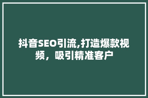 抖音SEO引流,打造爆款视频，吸引精准客户